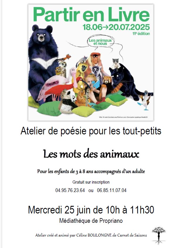 Partir en livre / Atelier de poésie pour les tout-petits : "Les mots des animaux" - Médiathèque