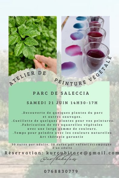 Atelier de peinture végétale en plein air animé par Hélène Chevallier : Fabriquez vos aquarelles végétales - Parc de Saleccia