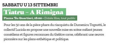 Théâtre : "A Rimigna" - Place des Quartiers à Porto-Vecchio