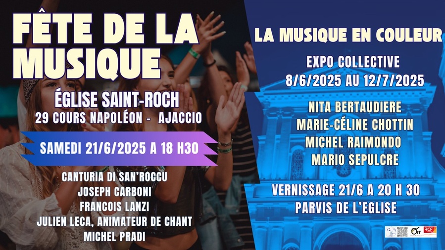 Fête de la musique avec : Canturia di San'Roccu, Joseph Carboni, Francois Lanzi, Julien Leca, animateur de chant, Michel Pradi - Eglise Saint Roch
