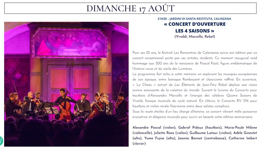 Concert d’ouverture des Rencontres de Calenzana : Les 4 Saisons de Vivaldi