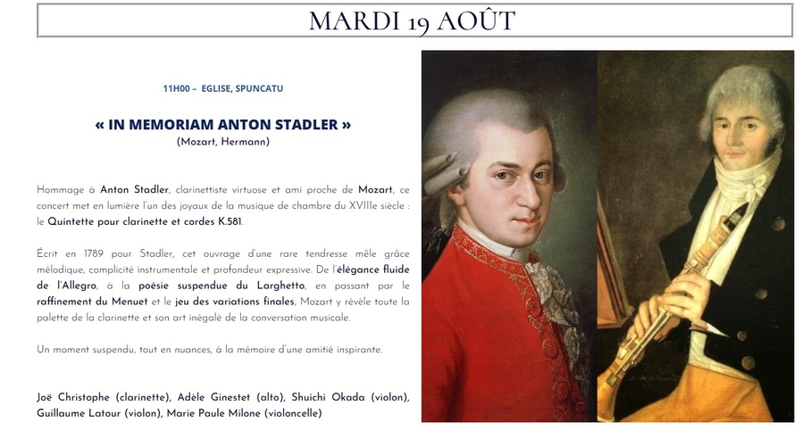 Hommage Musical à Anton Stadler : Concert de Mozart et Hermann à Calenzana - Église U Spiluncatu