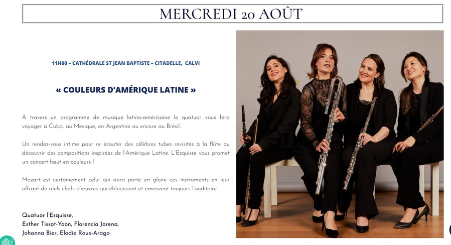 Les Rencontres de Calenzana / Concert "Couleurs d’Amérique latine" par le Quatuor l’Esquisse - Cathédrale St Jean Baptiste