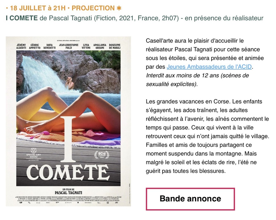 Projection de 'I Comete' avec le réalisateur Pascal Tagnati sous les étoiles