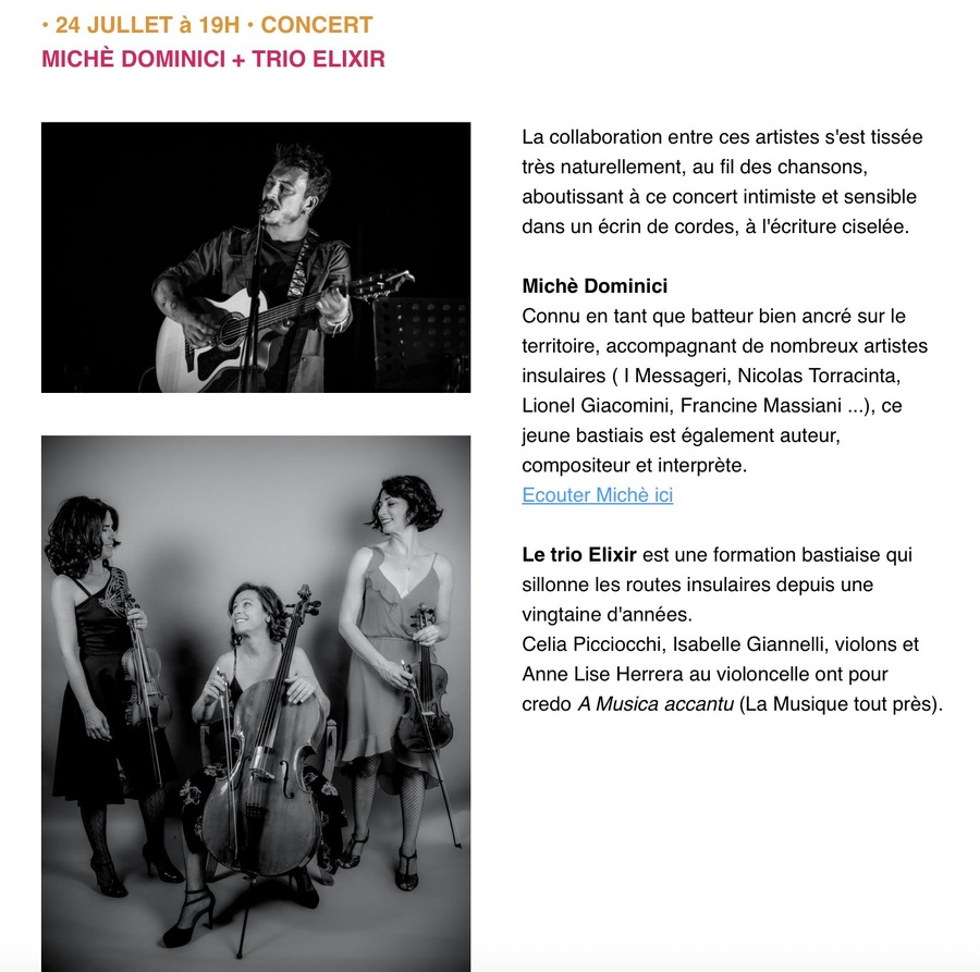 Concert Intimiste de Miché Dominici et Trio Elixir à Casell'arte