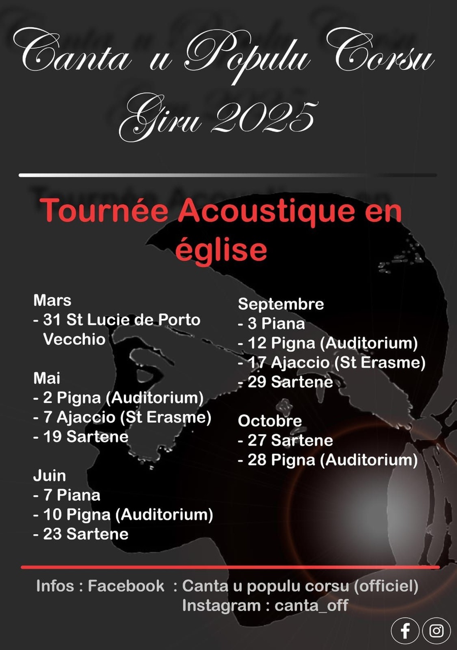 Concert du groupe Canta U Populu Corsu : Giru 2025 Tournée Acoustique - Église - A Piana