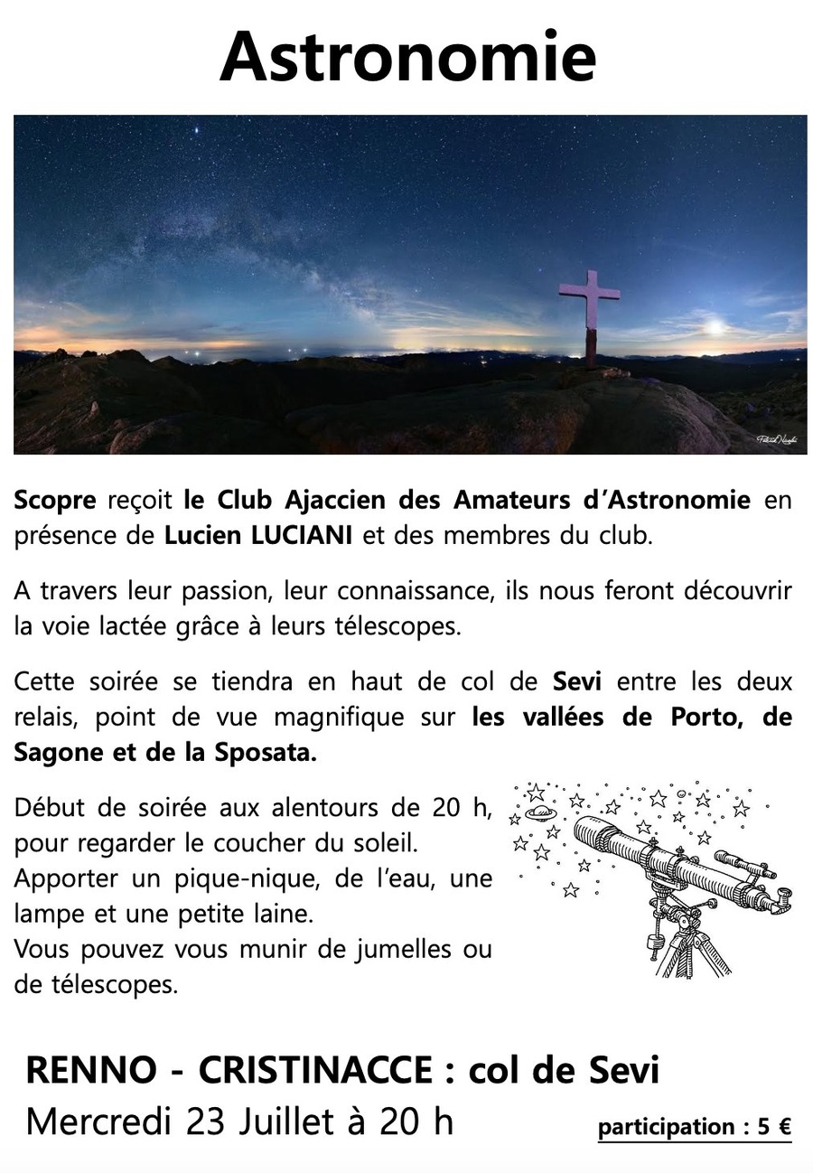 Soirée Astronomie au Col de Sevi avec Lucien Luciani