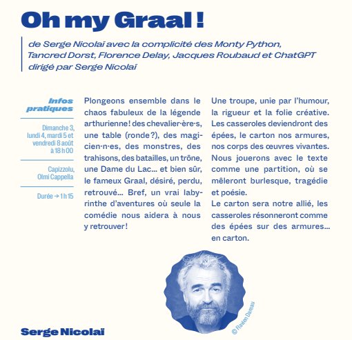 27e Rencontres Internationales de Théâtre : "Oh my Graal !" de Serge Nicolaï