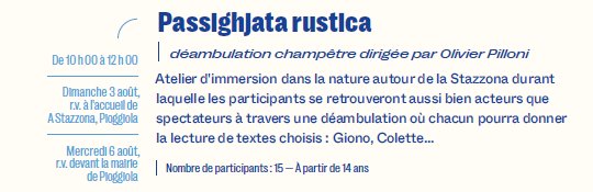 27e Rencontres Internationales de Théâtre en Corse / Les ateliers du matin / Passighjata rustica dirigée par Olivier Pilloni - Accueil de A Stazzona