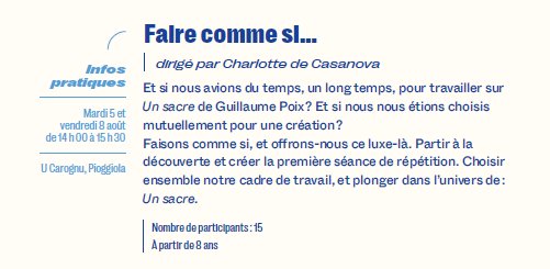 27e Rencontres Internationales de Théâtre en Corse / Les ateliers de l'après-midi / Faire comme si... dirigé par Charlotte de Casanova - U Carognu - Pioghjula