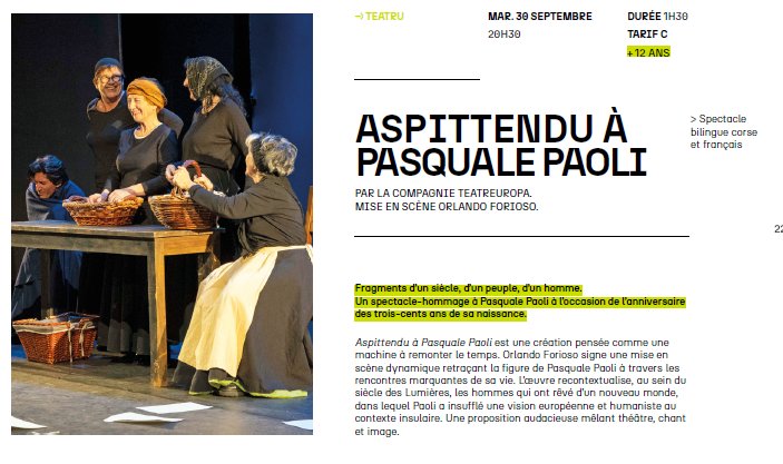 Théâtre : 'Aspittendu à Pasquale Paoli' par la Cie Teatreuropa au Centre Culturel Alb'Oru