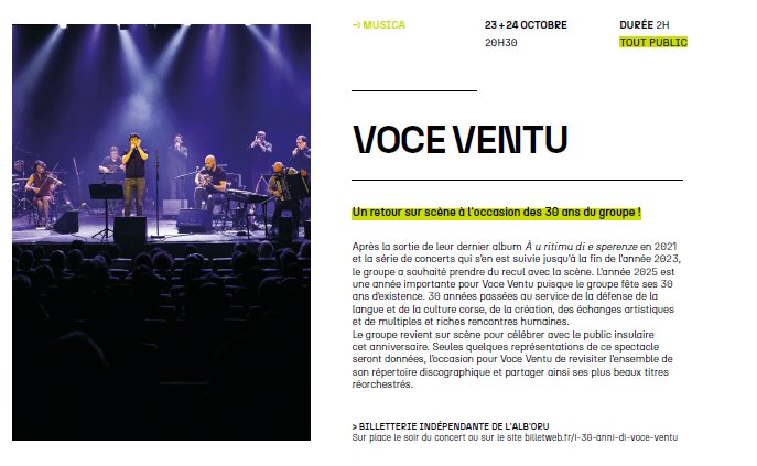 Concert de Voce Ventu - Célébration des 30 ans au Centre Culturel Alb'Oru