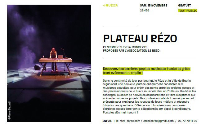 Concert "Plateau Rézo" au Centre Culturel Alb'Oru à Bastia