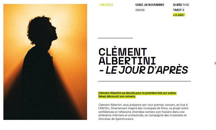 Concert de Clément Albertini "Le Jour d'après" au Centre Culturel Alb'Oru