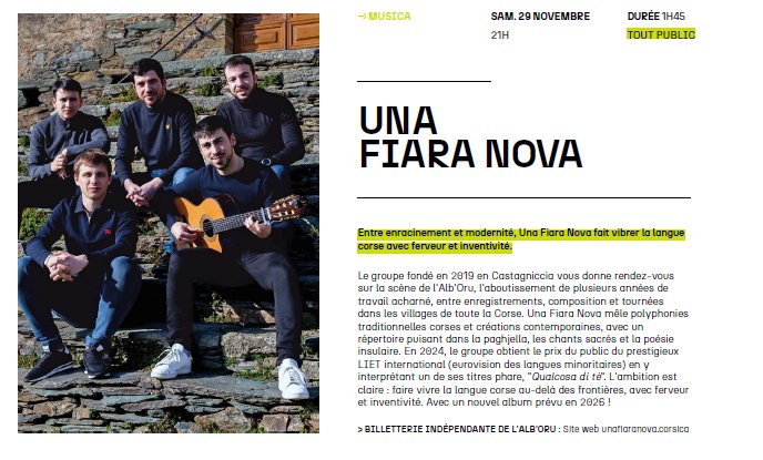 Concert du groupe Una Fiara Nova au Centre Culturel Alb'Oru à Bastia