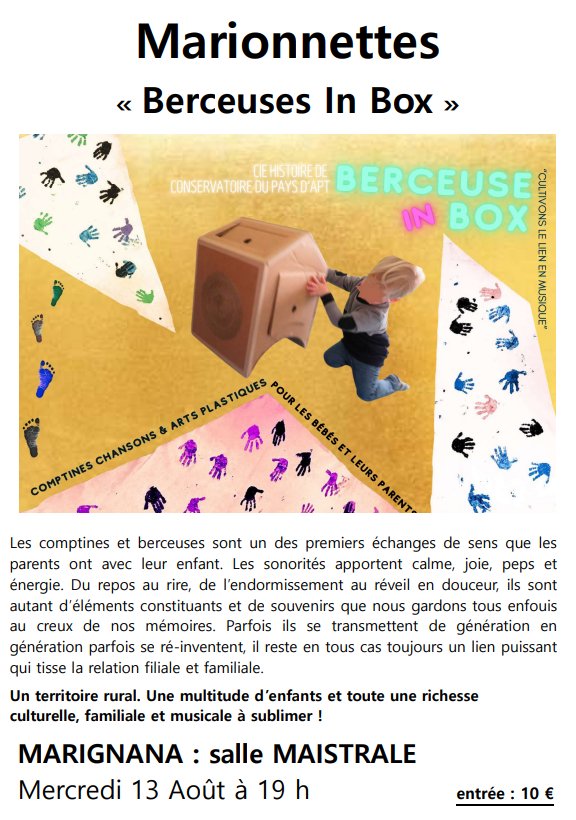 Festival de marionnettes Corso-françaises / « Berceuses In Box » - Salle Maistrale - Marignana