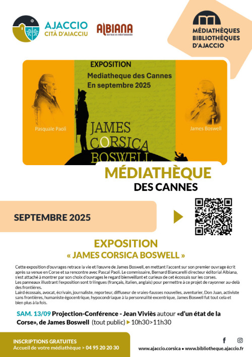 Arrière-plan pour Projection-Conférence : "Jean Viviès autour d'un état de la Corse", de James Boswell - Médiathèque des Cannes
