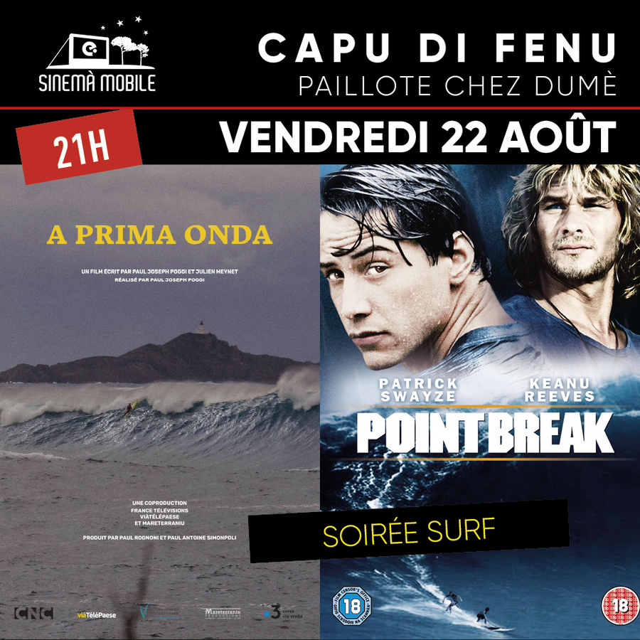 Arrière-plan pour Sinemà mobile : Projection de 'A prima onda' et 'Point break' à Capo di Feno