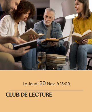 Club de lecture avec Yassi Nasseri - Bâtiment des sœurs insulaires