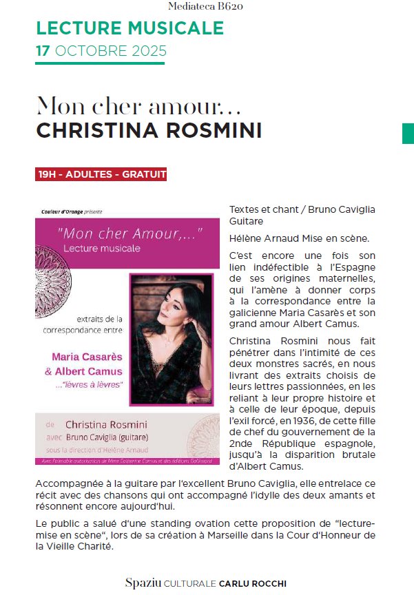 Lecture musicale 'Mon cher amour...' avec Christina Rosmini - Médiathèque B620
