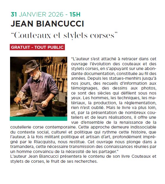 Conférence de Jean Biancucci sur les Couteaux et Stylets Corses à la Médiathèque B620