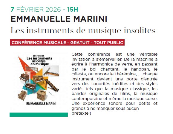 Conférence musicale d'Emmanuelle Mariini : Les instruments de musique insolites