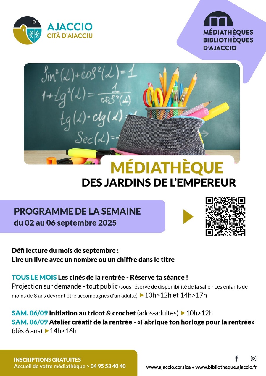 Les cinés de la rentrée à la Médiathèque des Jardins de l'Empereur à Ajaccio