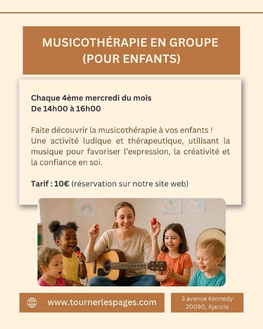 Atelier de musicothérapie en groupe pour enfants - Café culturel 'Tourner-les-pages'