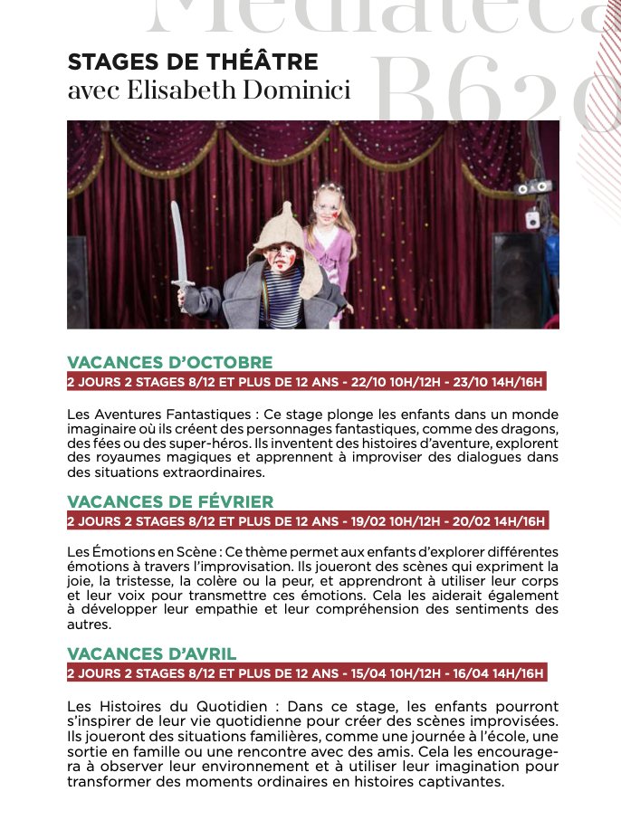 Stage de Théâtre pour Enfants avec Elisabeth Dominici - Médiathèque B620