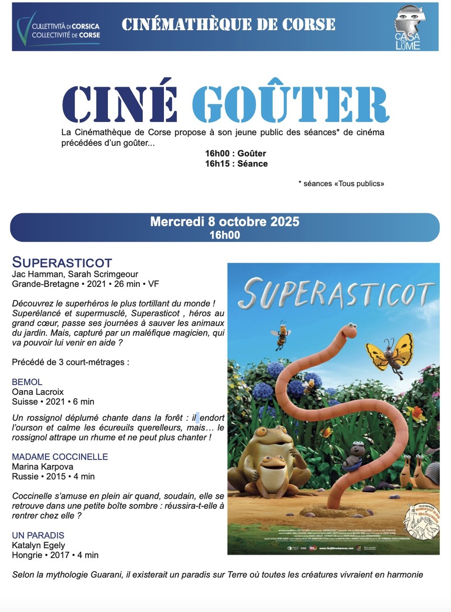 Ciné-goûter : Projection de 'Superasticot' et 3 court-métrages à la Cinémathèque de Corse