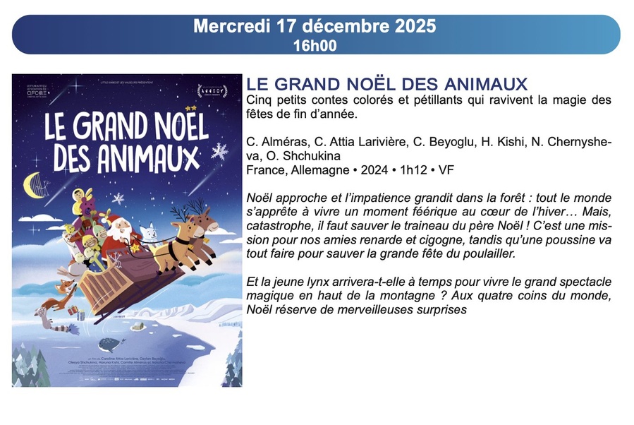 Ciné-goûter : Projection du film 'Le grand noël des animaux' à la Cinémathèque de Corse