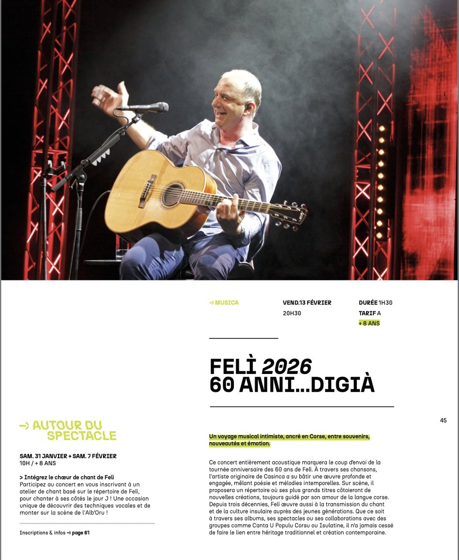 Atelier de chant autour du concert Felì 2026 : 60 ans de musique à Alb'Oru