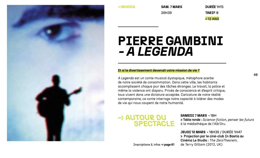 Concert de Pierre Gambini "A Legenda" au Centre Culturel Alb'Oru à Bastia