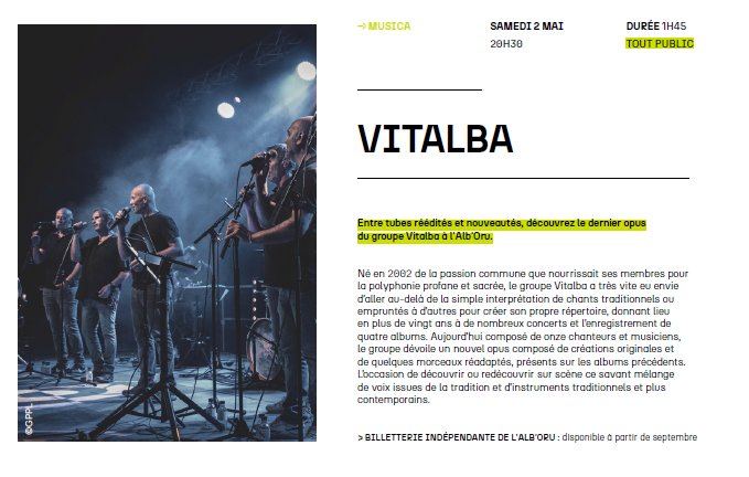 Concert du groupe Vitalba au Centre Culturel Alb'Oru à Bastia