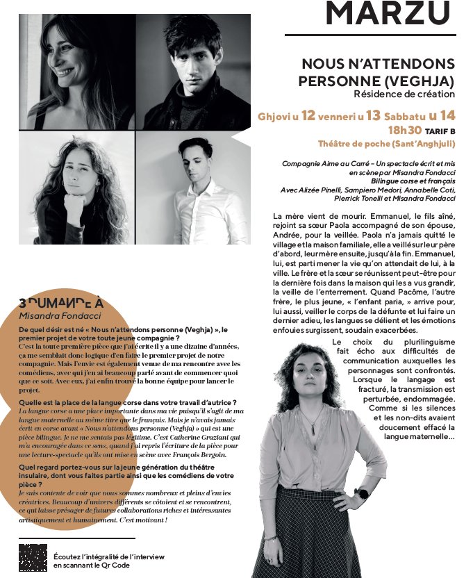 Théâtre 'Nous n'attendons personne (Veghja)' par la Cie Aime au Carré - Théâtre de poche à Sant'Anghjuli