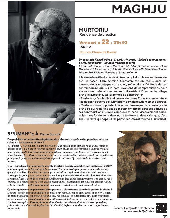 Théâtre "Murtoriu" de Pierre Savalli d'après le roman de Marc Biancarelli