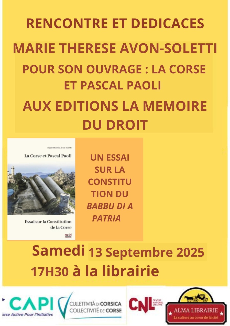 Rencontre-dédicace avec Marie-Thérèse Avon Soletti sur « La Corse et Pascal Paoli »