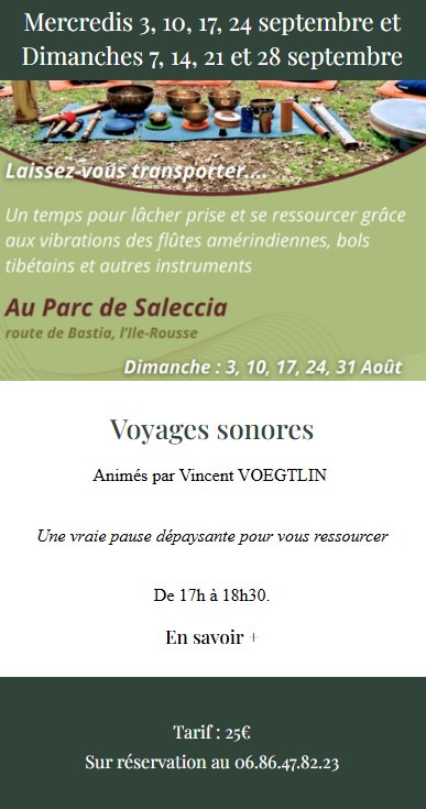 Voyages sonores avec Vincent Voegtlin, sonothérapeute et musicien au Parc de Saleccia