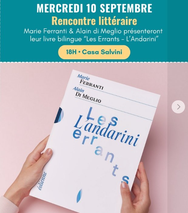 Rencontre littéraire avec Marie Ferranti et Alain Di Meglio autour de leur livre 'Les Errants - L’Andarini'