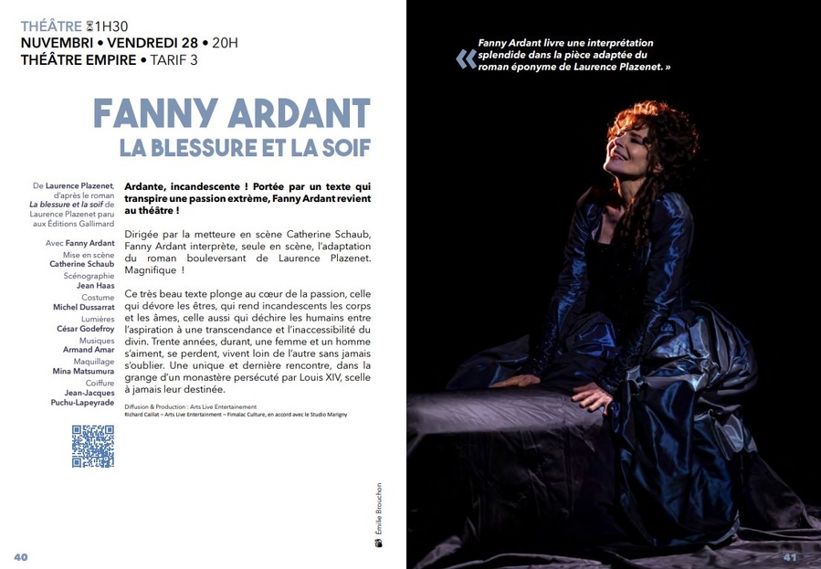 Théâtre : "La blessure et la soif" avec Fanny Ardant - Théâtre Empire à Ajaccio