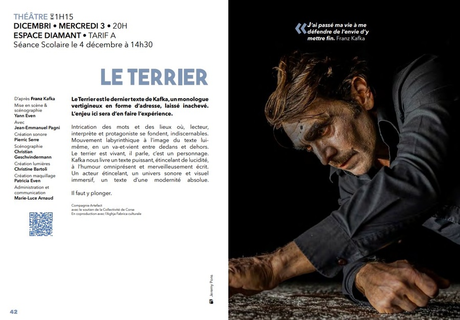 Théâtre : "Le Terrier" par la Compagnie Artefact - Espace Diamant à Ajaccio