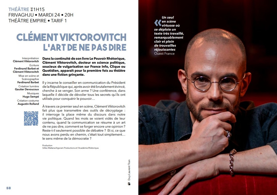 Théâtre : "L'art de ne pas dire" avec Clément Viktorovitch - Théâtre Empire à Ajaccio