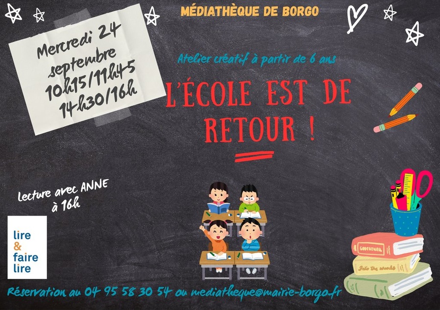 Arrière-plan pour Atelier créatif autour du thème "L'école est de retour ! " - Mediateca