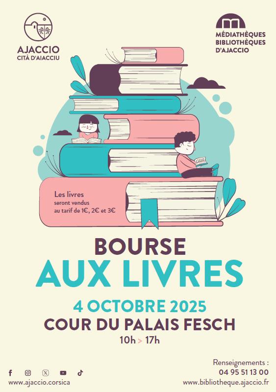 Arrière-plan pour 4e édition de La Bourse aux livres du réseau des bibliothèques et médiathèques de la ville d'Aiacciu - Cour du Palais Fesch