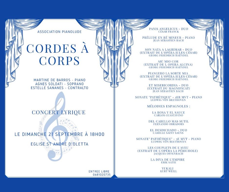 Arrière-plan pour Journées Européennes du Patrimoine / Concert de l'association Pianolude, "Cordes à Corps" - Église Saint-André d’Oletta