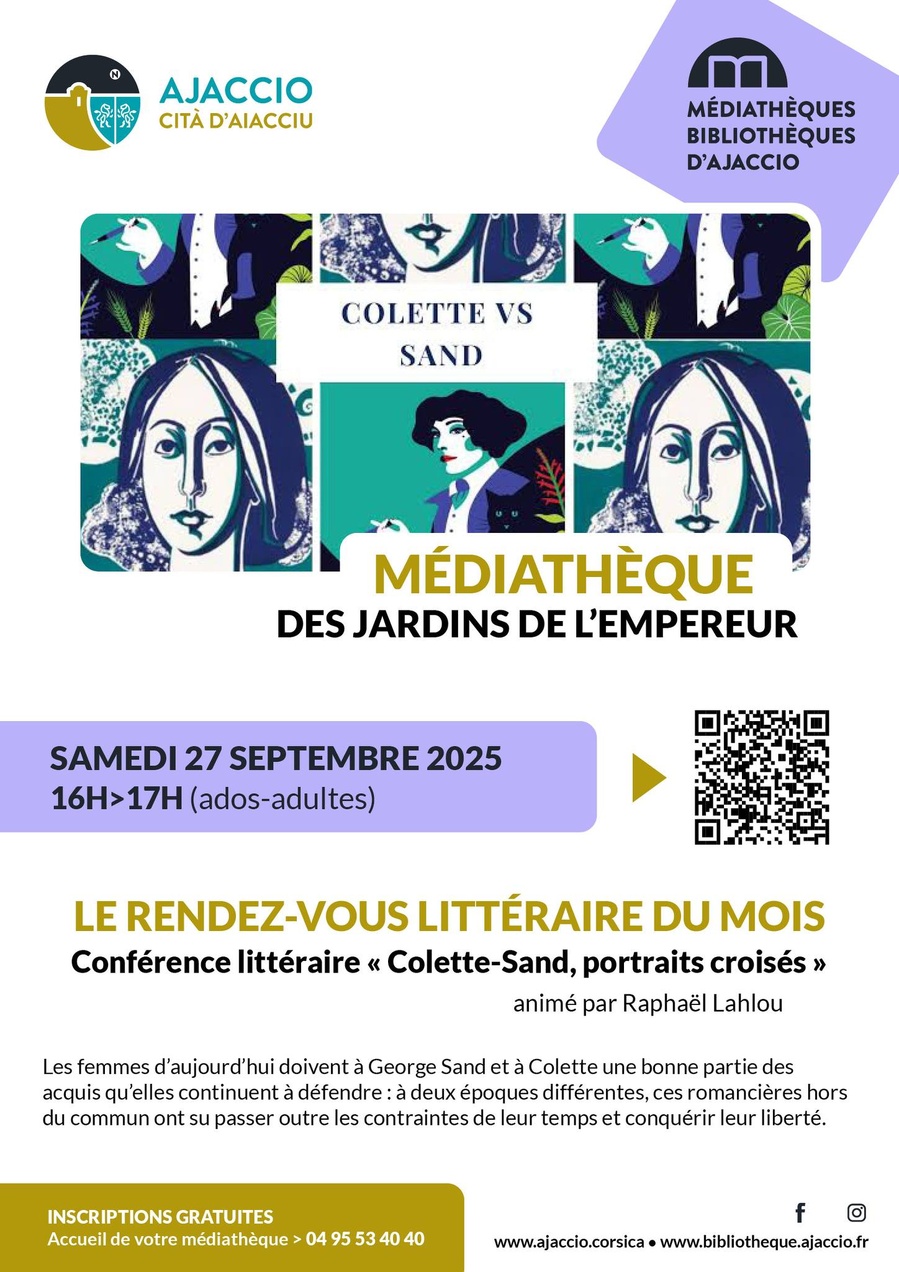 Arrière-plan pour Conférence littéraire « Colette-Sand, portraits croisés » animée par Raphaël Lahlou - Médiathèque des Jardins de l’Empereur