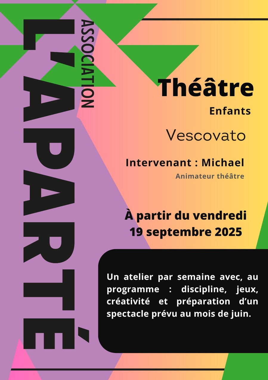 Atelier Théâtre enfants proposé par l'association l'Aparté - Ancienne école d'Arena