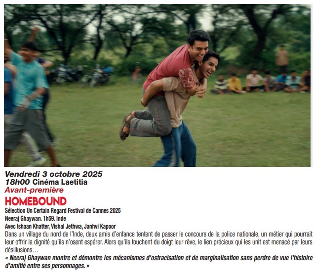 Arrière-plan pour Festival Passion Cinéma / Avant-première du film "Homebound" - Cinéma Laetitia