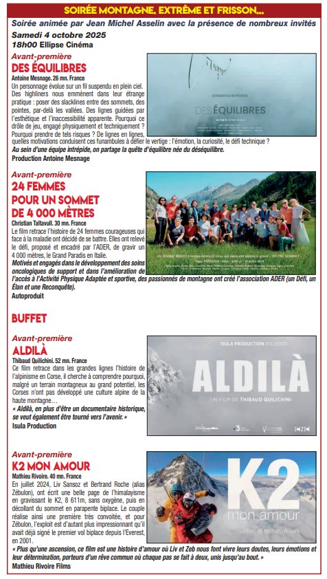 Arrière-plan pour Festival Passion Cinéma / Soirée montagne, extrême et frisson ... Avant première des films : "Des équilibres", "24 femmes pour un sommet de 4000 mètres", "Aldilà" et "K2 mon amour"- Ellipse Cinéma