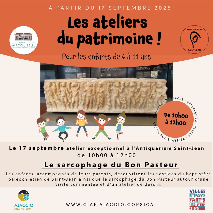 Arrière-plan pour Les ateliers du Patrimoine proposés par "Aiacciu Bellu - Centre d'Interprétation de l'Architecture et du Patrimoine" / Le sarcophage du Bon Pasteur - Antiquarium Saint-Jean